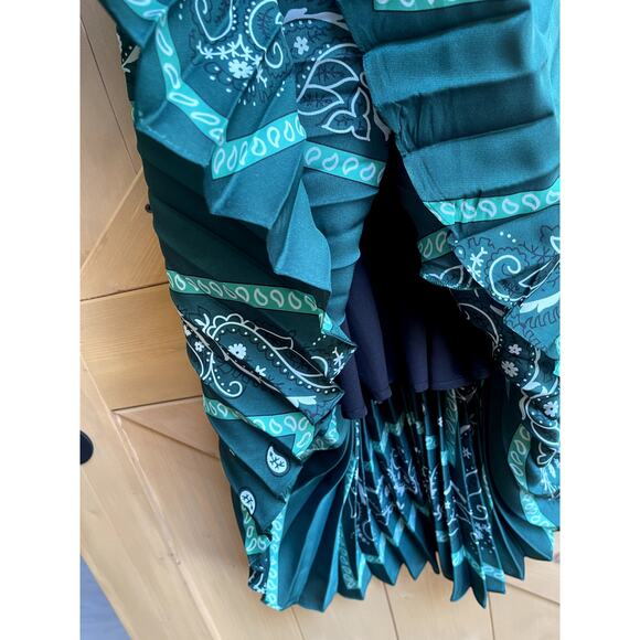 Sandro V Neck Long Sleeve Paisley Print Pleated Midi Dress Green Pattern Small - Picture 6 of 10